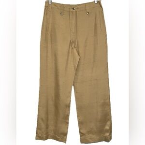 Chico’s Design 100% Silk Runway Wide Leg Evening Pants Gold Beige